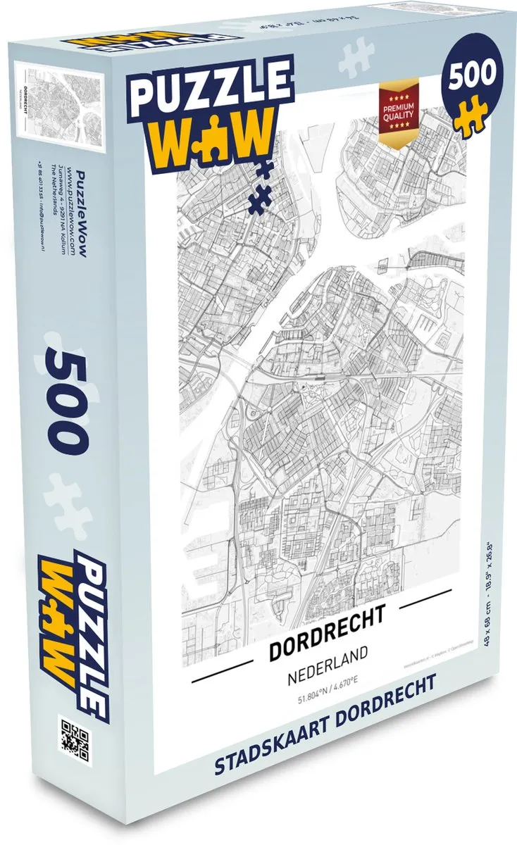 PuzzleWow Stadskaart Dordrecht Legpuzzel 500 Stuks - Multicolor