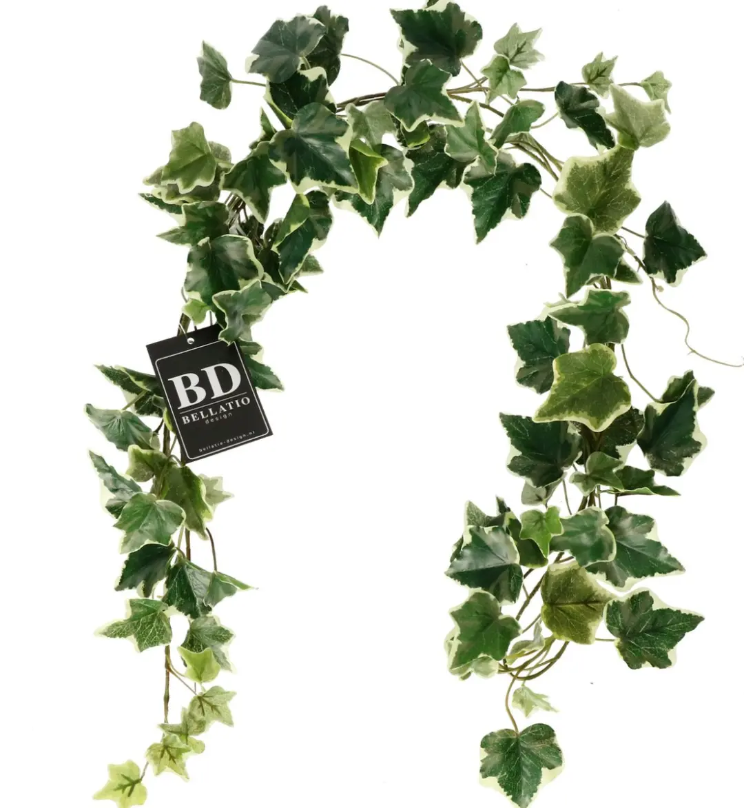 Bellatio Design kunstplant/hangplant slinger - Klimop/hedera - groen/wit - 180 cm - lang - planten guirlandes