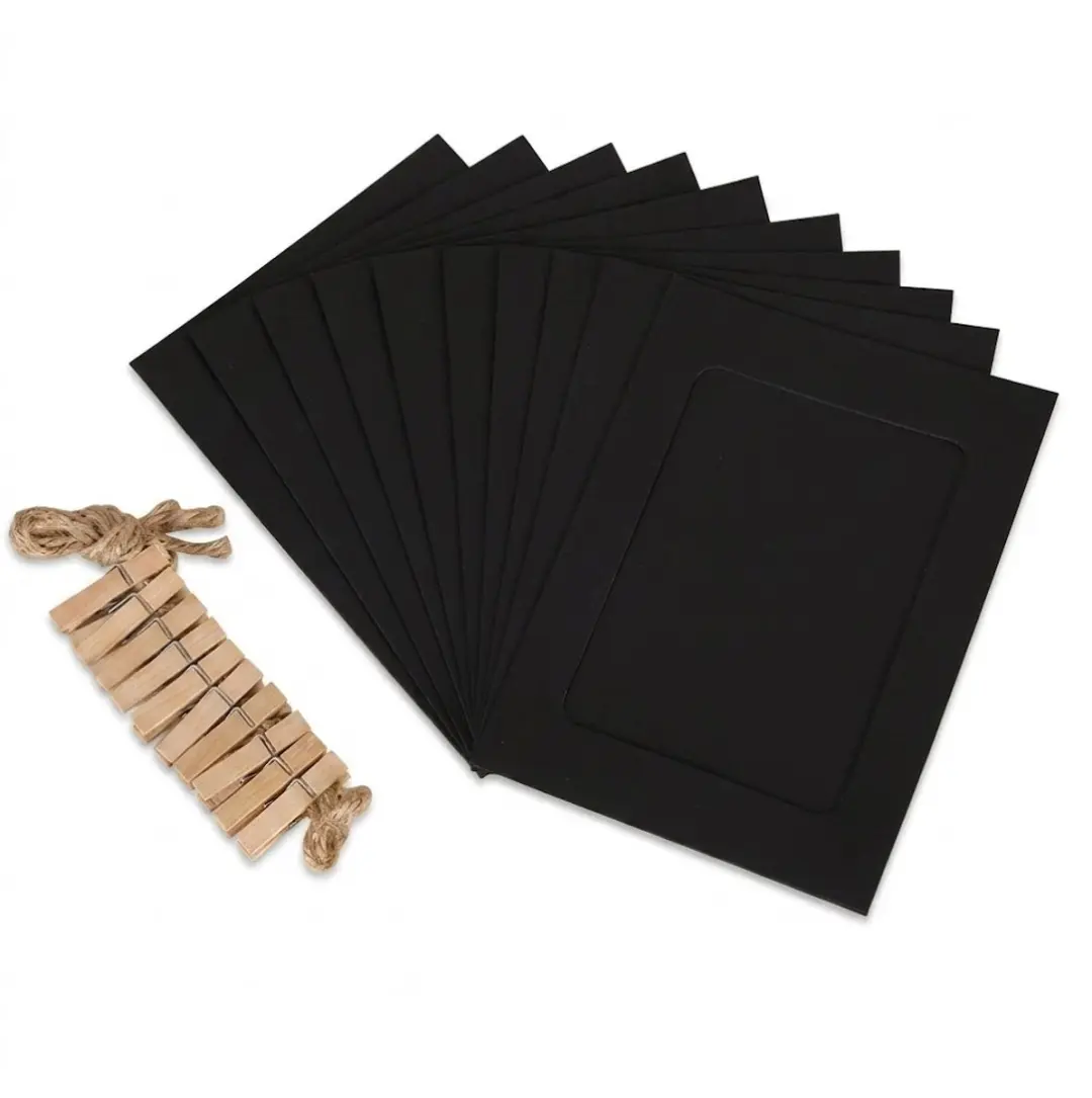 Zwart fotolijst set met clips en touw
