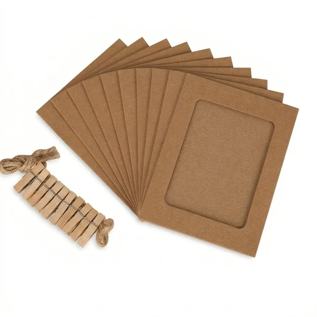 Hout kleur fotolijst set met clips en touw