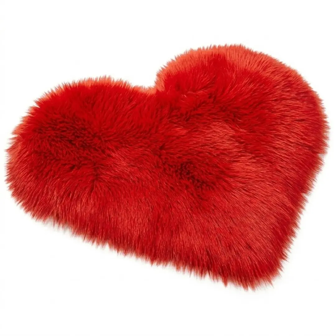 Rood hartvormig pluche vloerkleed 40 x 40 cm zacht fluffy vloermat decoratief kl