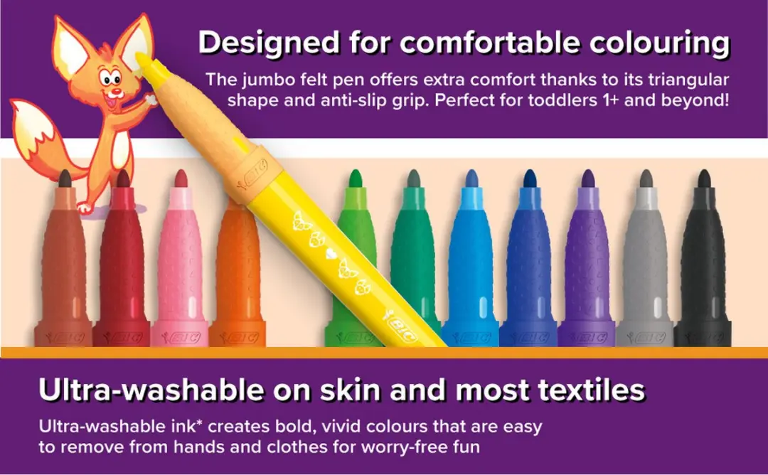 BIC Kids Comfort Jumbo Viltstiften 12 Stuks - afbeelding 5 van 6