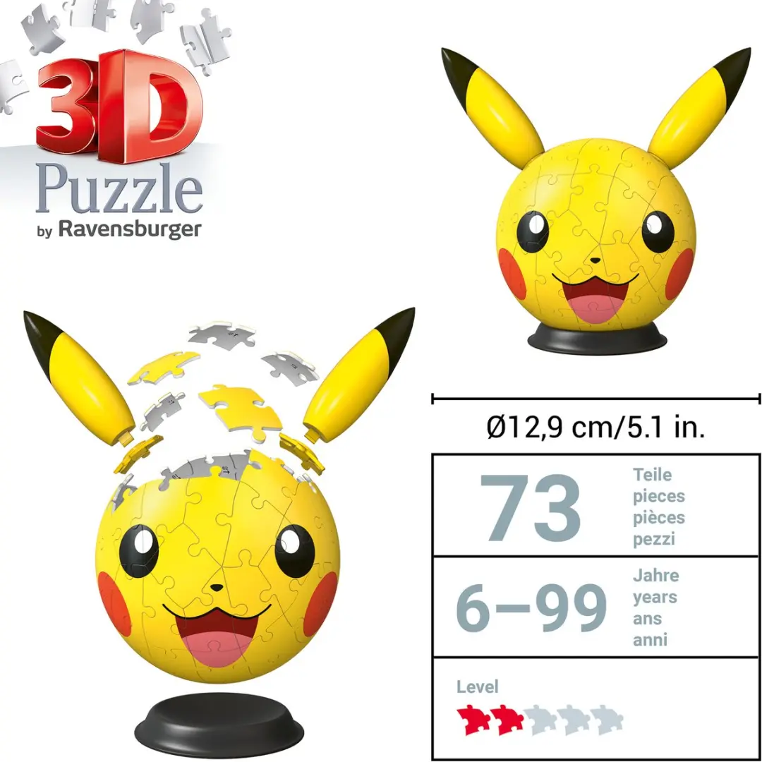 Ravensburger Pokémon Pikachu 3D Puzzelbal 72 Stukjes - afbeelding 6 van 6