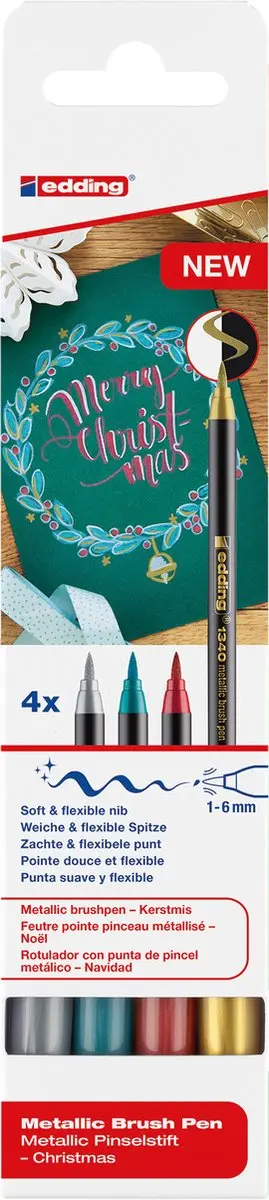 edding 1340/4S Metallic Brush Pen Set - 4 Stuks - afbeelding 5 van 6