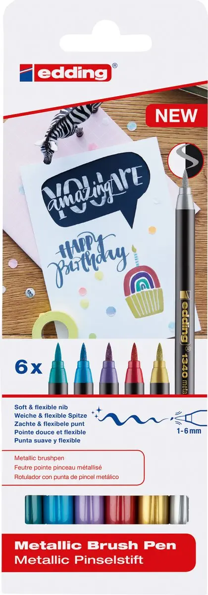 edding 1340 Brushpen Metallic - 6 Stuks - afbeelding 5 van 6