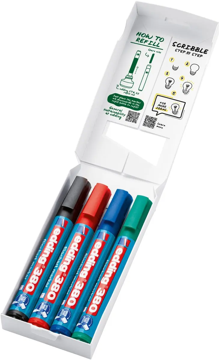 edding 380 Marker Set - 4 Stuks - Zwart/Rood/Blauw/Groen - afbeelding 6 van 6