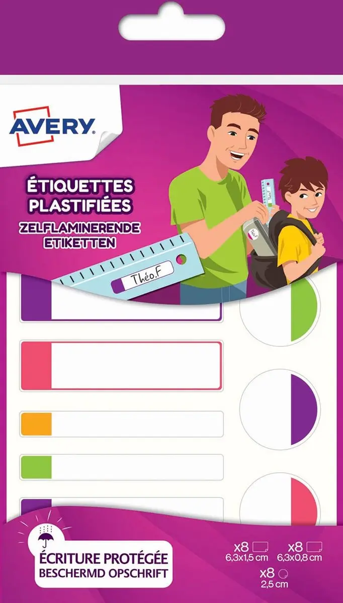 Avery Family gelamineerde etiketten, etui met 24 etiketten, geassorteerde format