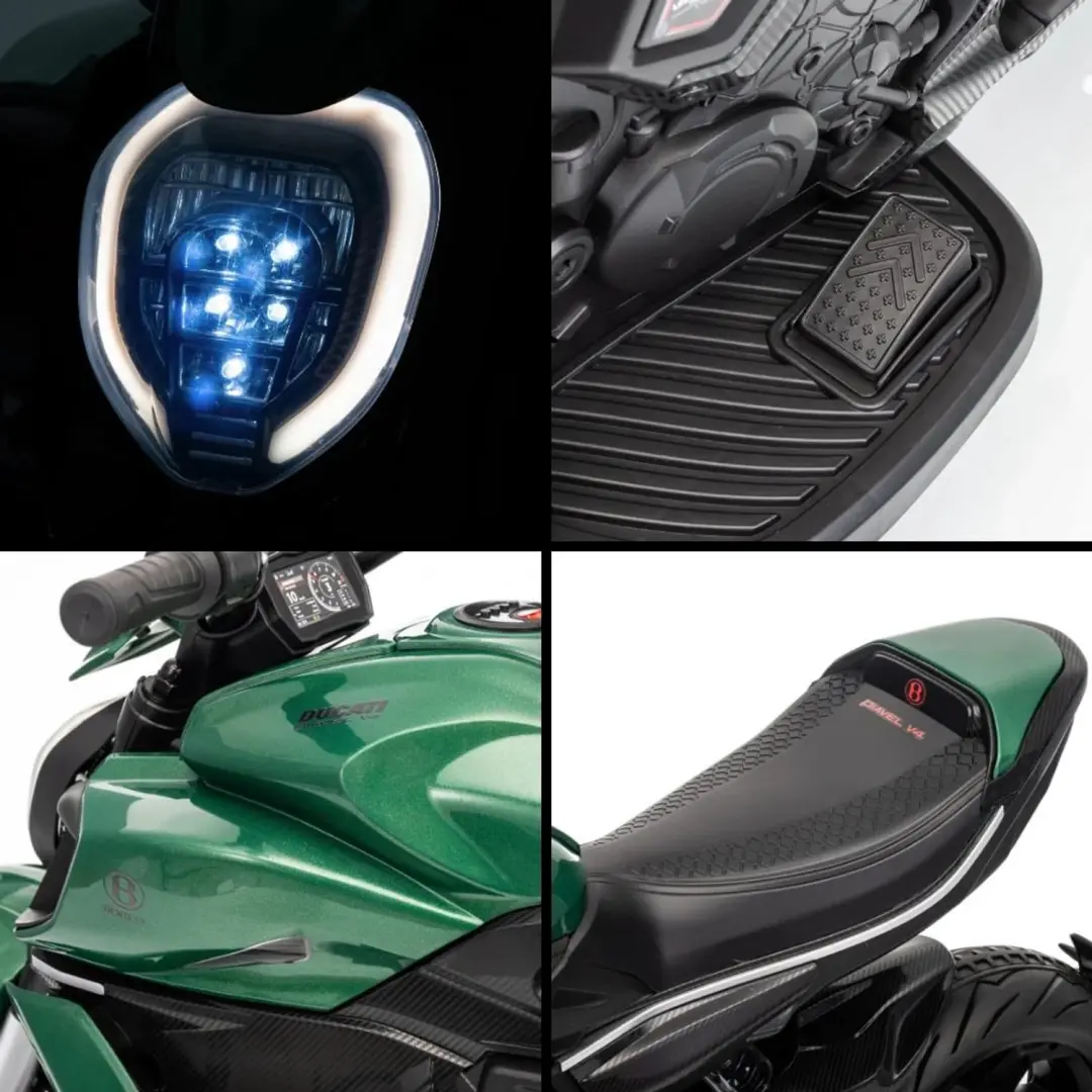Vrooomy Ducati x Bentley Diavel V4 12V Elektrische Kindermotor Groen - afbeelding 4 van 6