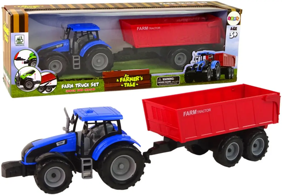 Lean Toys Blauwe Boerderijspeelgoed Tractor met Aanhanger