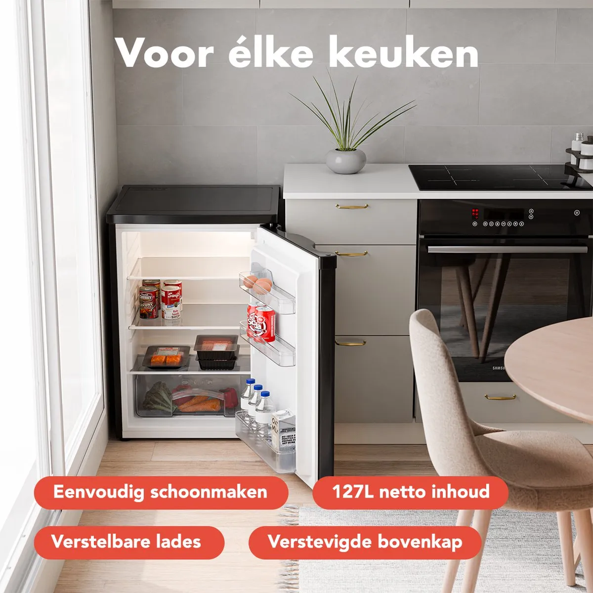 KitchenBrothers KB4032 Koelkast 127L - Tafelmodel - Zwart