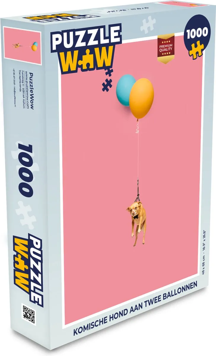 PuzzleWow Legpuzzel Komische Hond aan Ballonnen 1000 Stuks