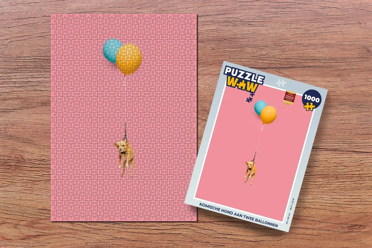 PuzzleWow Legpuzzel Komische Hond aan Ballonnen 1000 Stuks - Multicolor