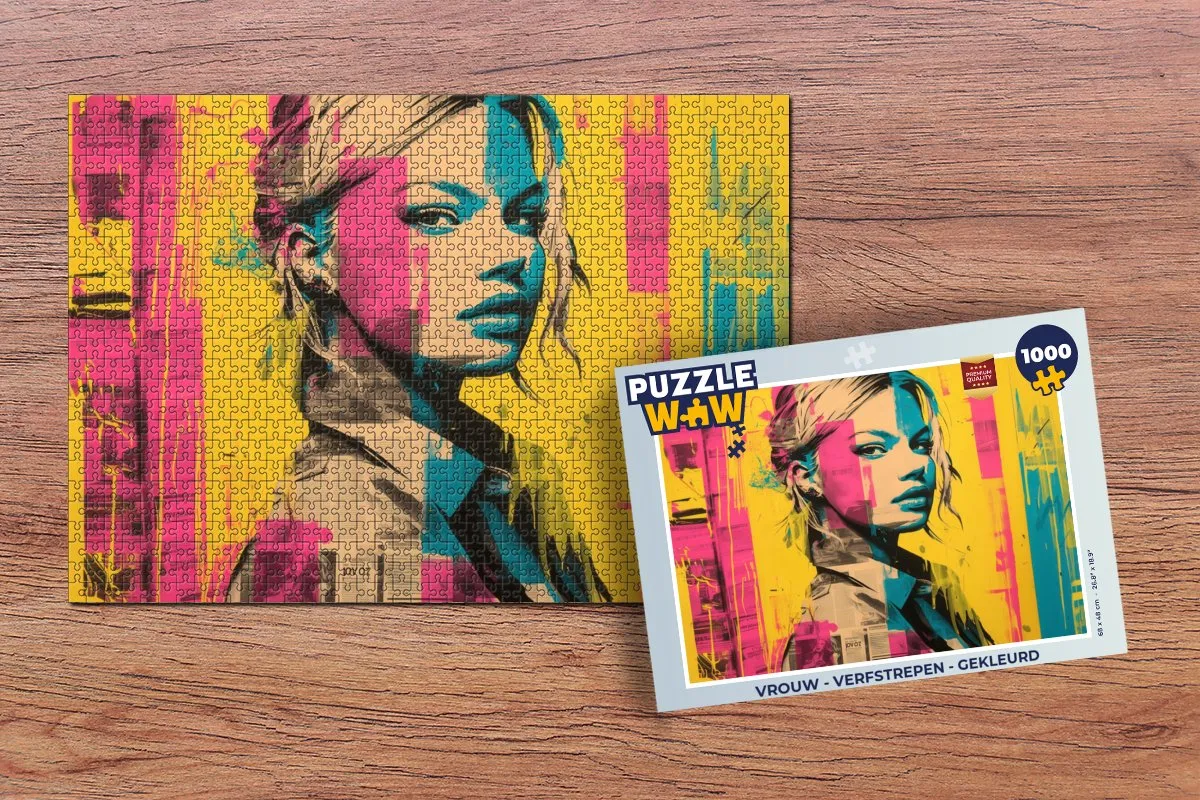 PuzzleWow Puzzel Vrouw Verfstrepen Legpuzzel 1000 Stuks