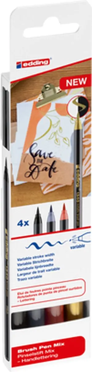 edding 1340 Metallic Brushpen - 4 Stuks - Assorti - afbeelding 6 van 6