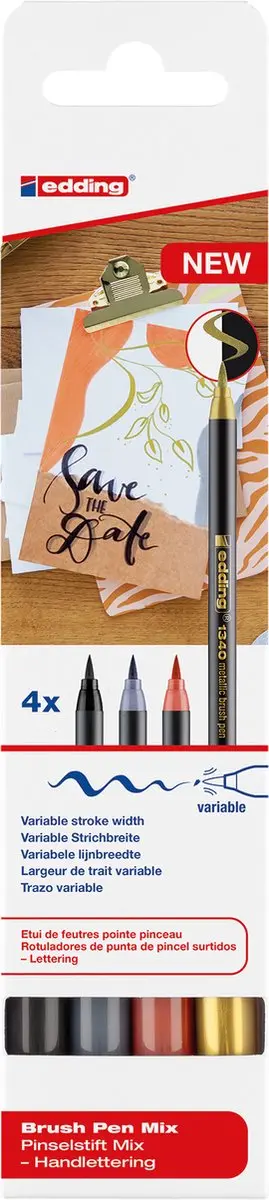 edding 1340 Metallic Brushpen - 4 Stuks - Assorti - afbeelding 5 van 6