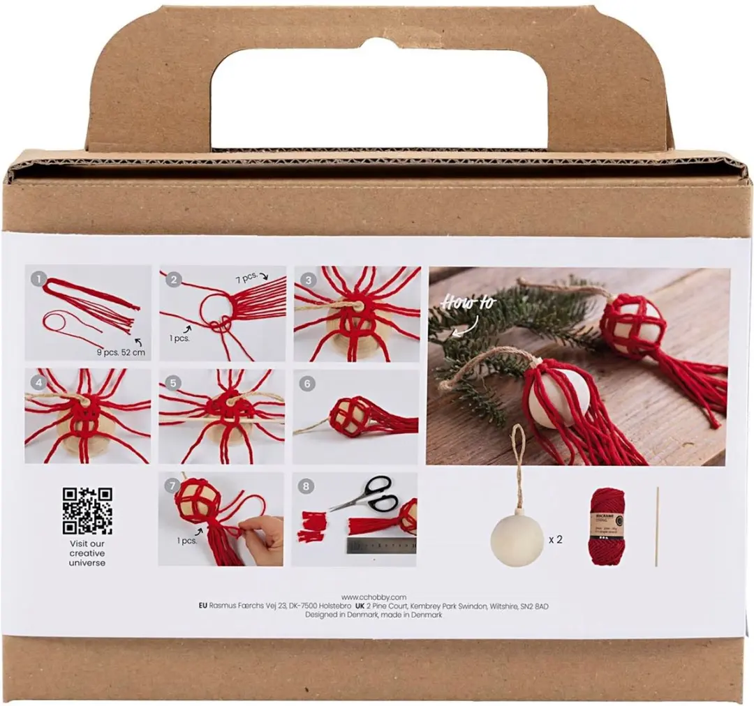 Creativ Company Macramé Kerstballen Knutselset - Rood - afbeelding 4 van 4
