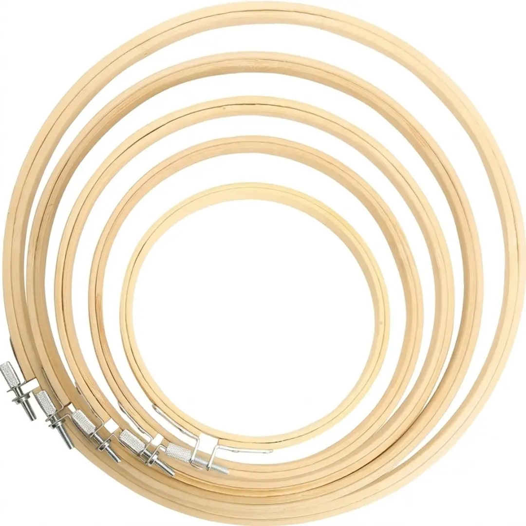 Geel houten borduurringen set 5 delig rond borduur frame verstelbare metalen sch