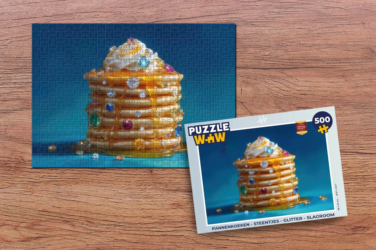 PuzzleWow Pannenkoeken Puzzel 500 Stuks - Glitter & Steentjes