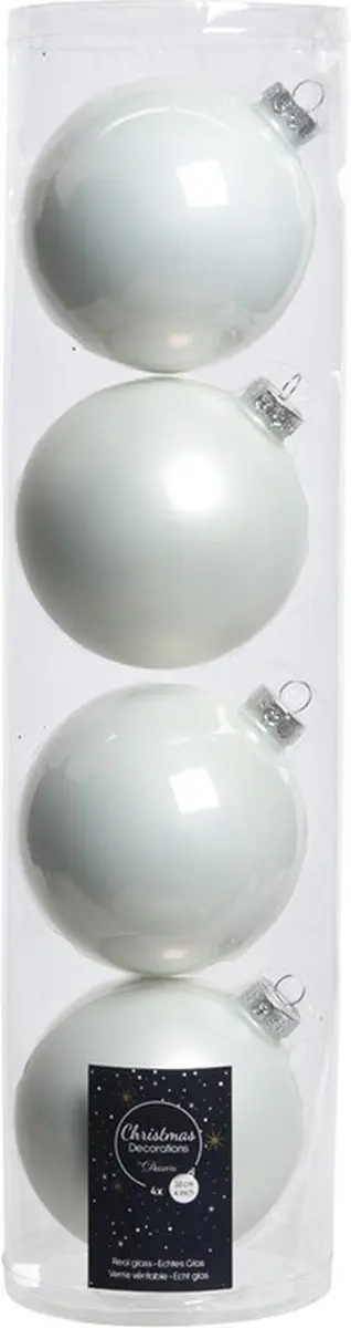 4x Winter witte glazen kerstballen 10 cm