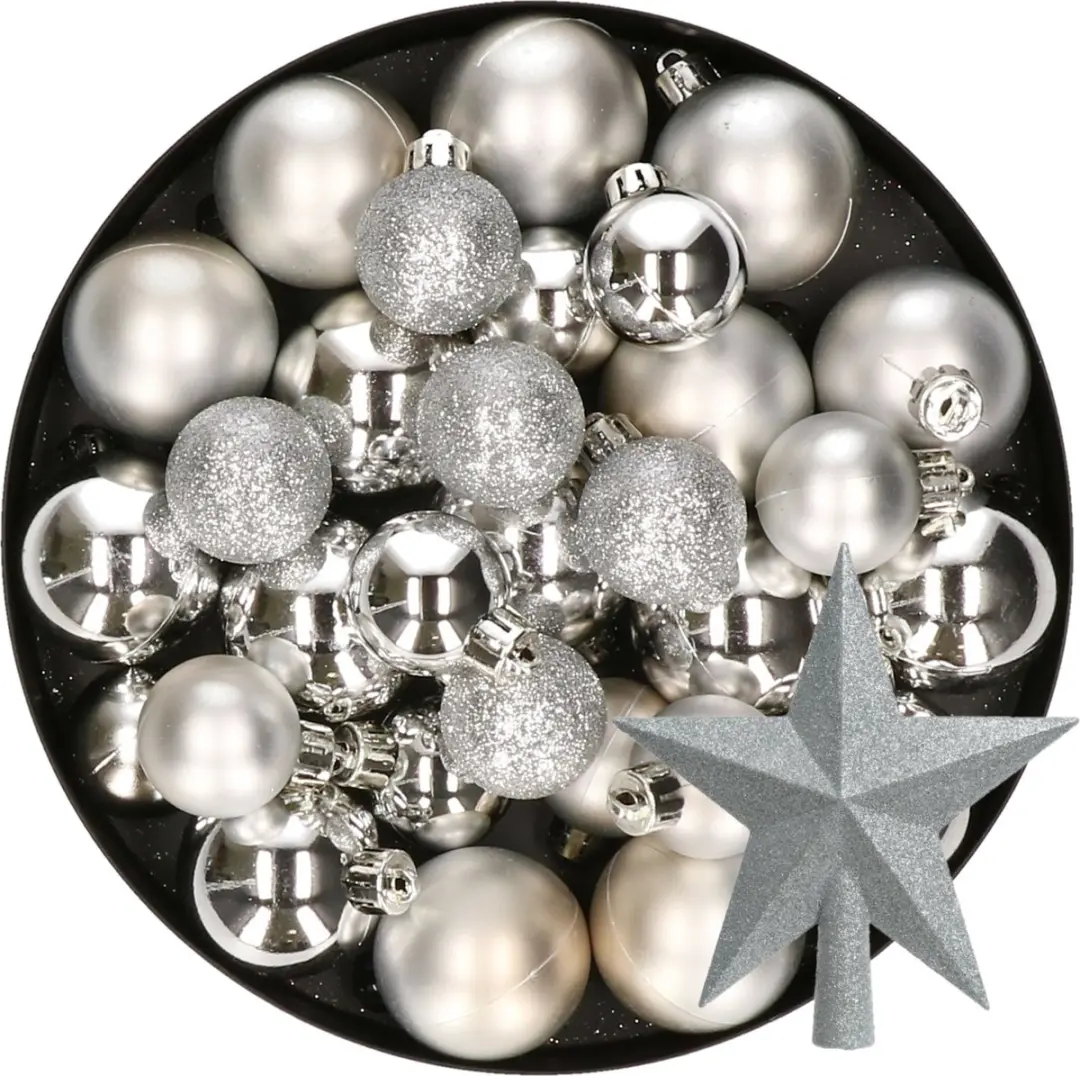 Decoris Kerstballen set kunststof zilver 4-5-6-8 cm