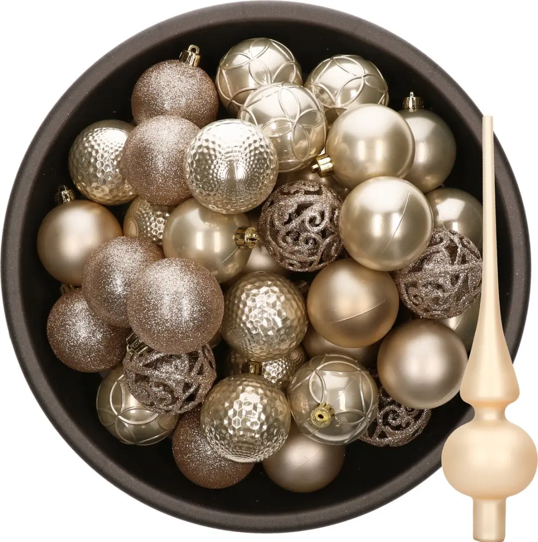 Decoris Kerstballen - 37 ST - 6 cm kunststof - met glazen piek - champagne