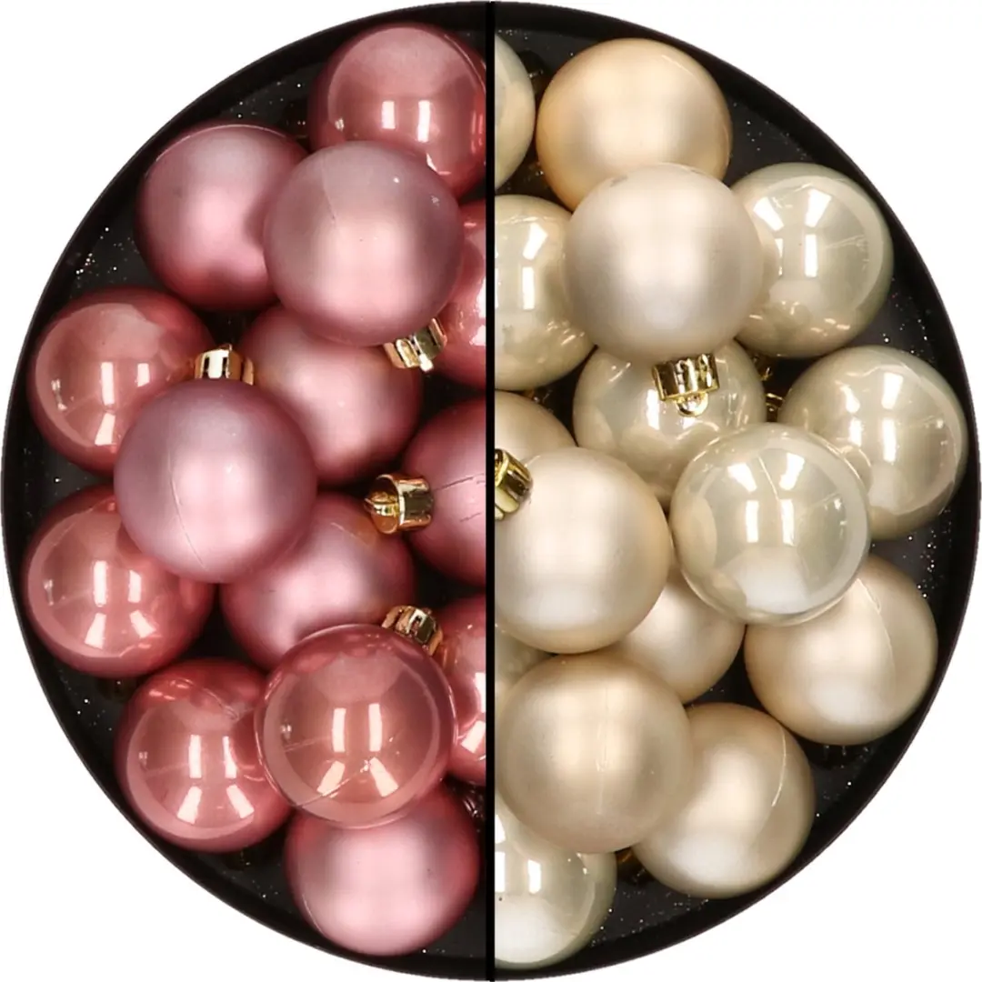 32x stuks kunststof kerstballen mix van lichtroze en champagne 4 cm