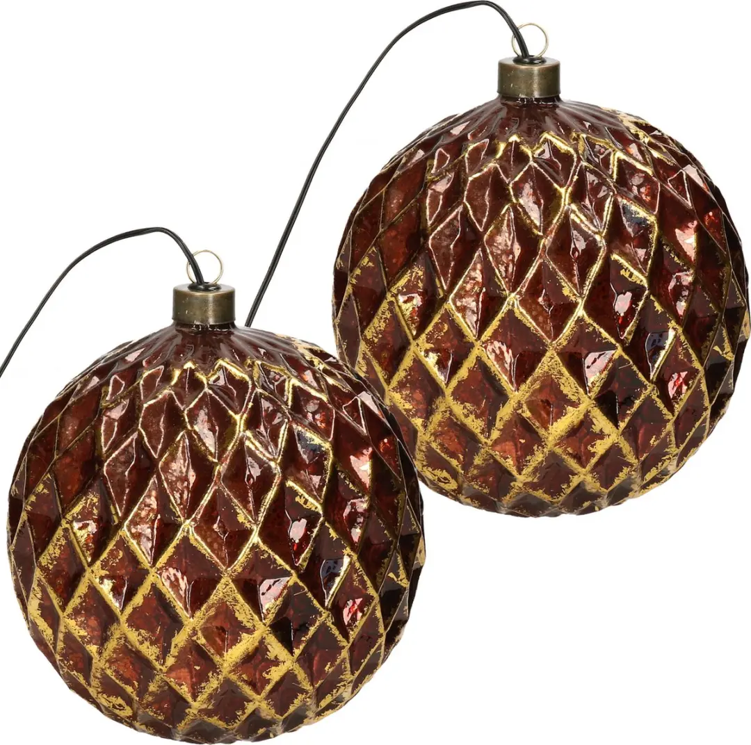 Anna Collection verlichte kerstballen -2x st- antiek goud -15 cm -glas -warm wit