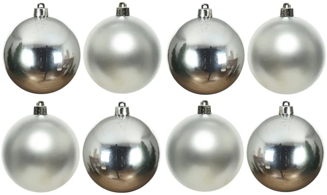 Decoris Kerstballen - 8x st - zilver - 10 cm - kunststof - kerstversiering