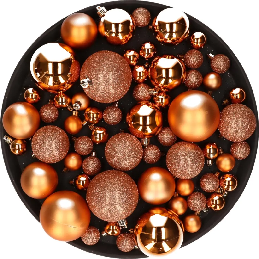 Kerstversiering set mix mat/glans/glitter mix kerstballen in het koper 6
