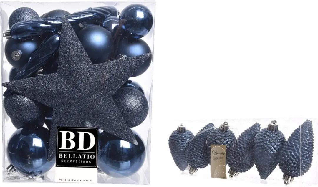 Decoris kerstballen en hangers donkerblauw