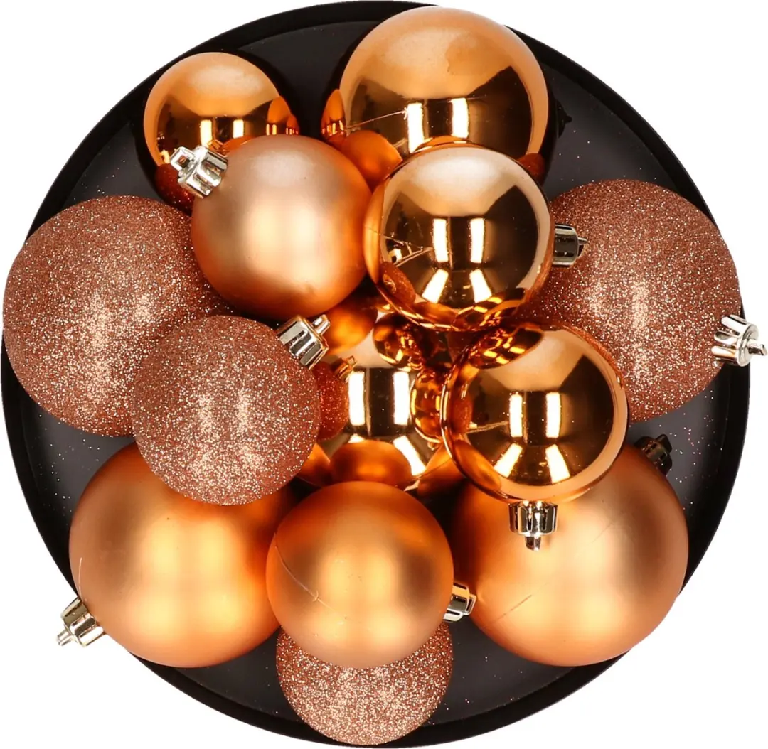 Kerstversiering set mix mat/glans/glitter kerstballen in het koper 6 en 8 cm pak