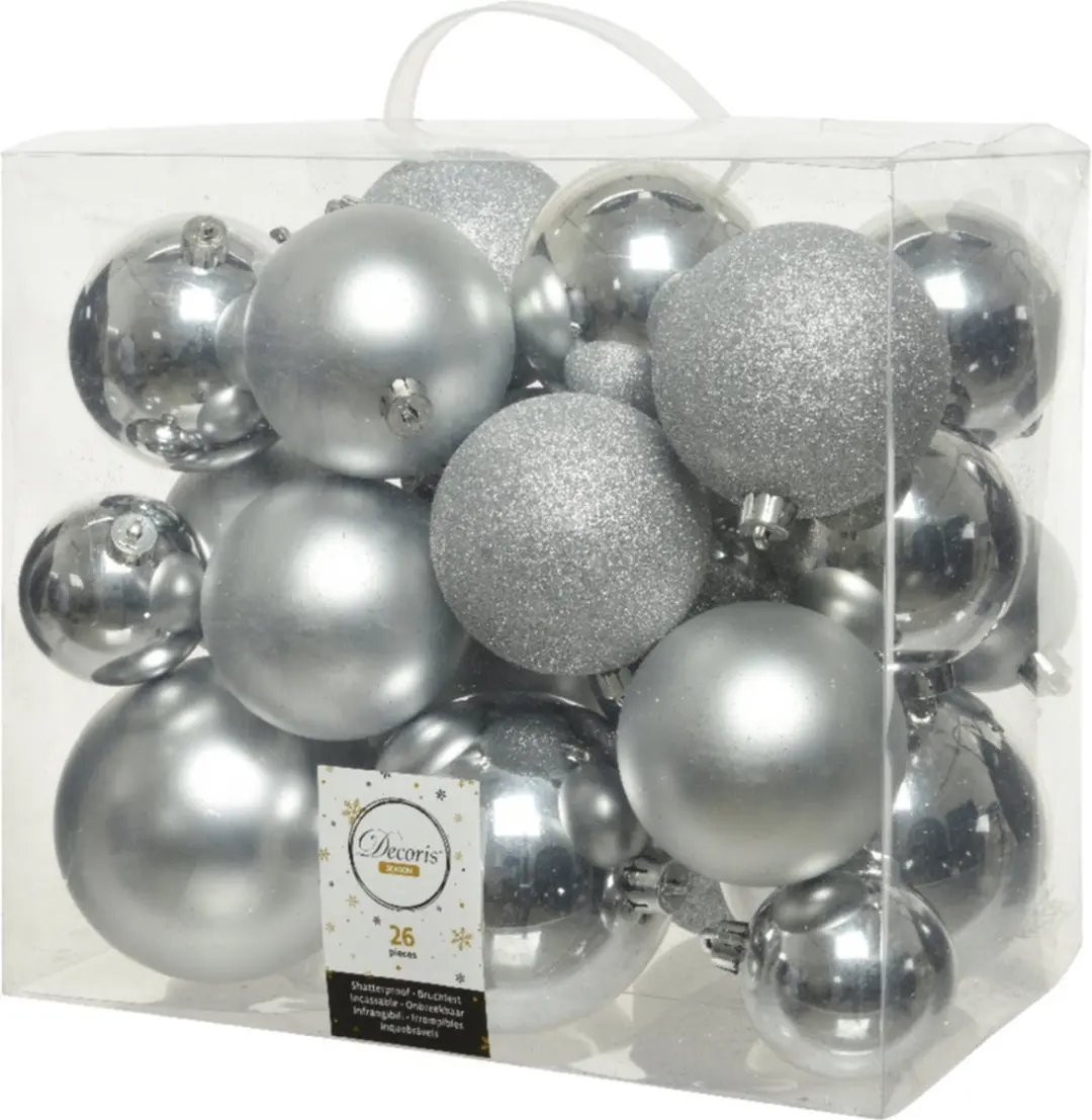 Decoris Kerstballen Set 26 Stuks - Zilver - 6-10 cm - afbeelding 2 van 5