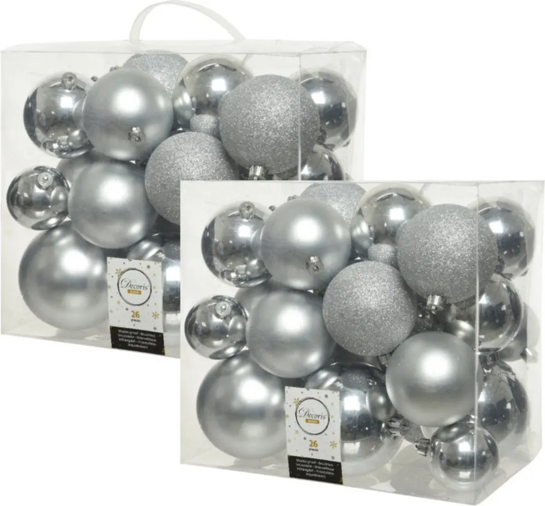 Decoris Kerstballen Set 26 Stuks - Zilver - 6-10 cm - afbeelding 3 van 5