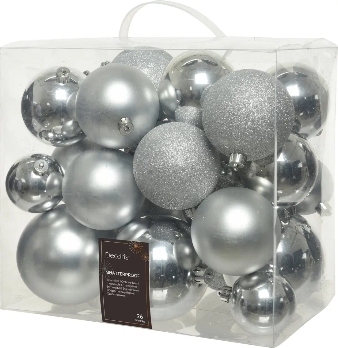 Decoris Kerstballen Set 26 Stuks - Zilver - 6-10 cm - afbeelding 4 van 5