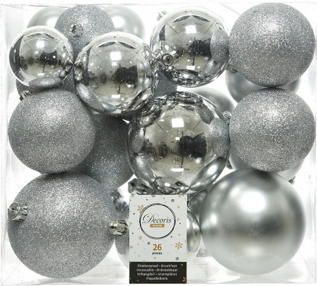 Decoris Kerstballen Set 26 Stuks - Zilver - 6-10 cm - afbeelding 5 van 5