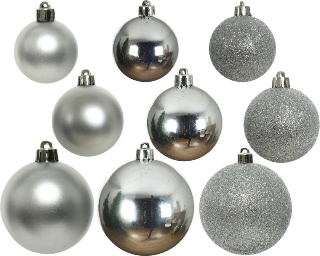 Decoris Kerstballen Set 26 Stuks - Zilver - 6-10 cm