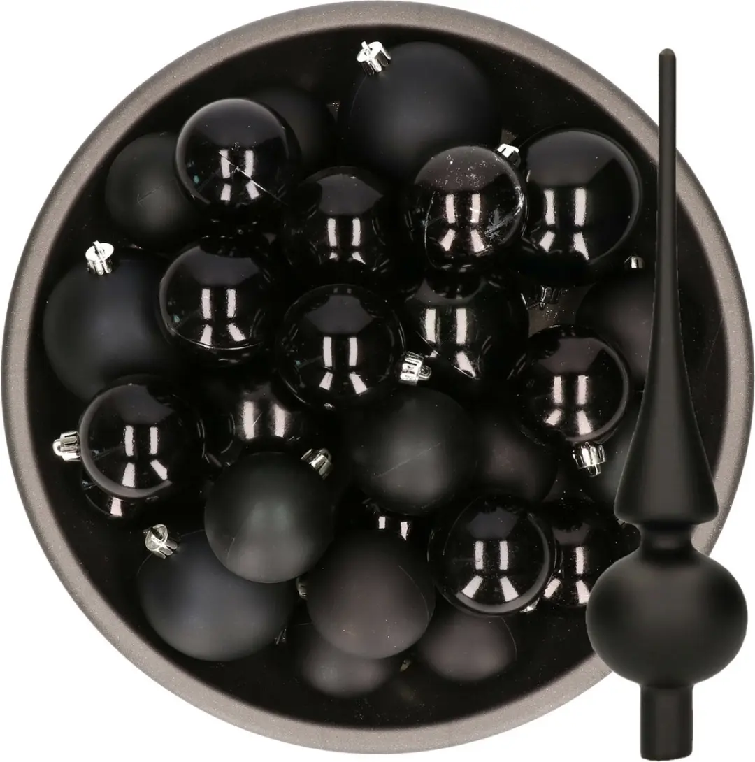Kerstversiering kunststof kerstballen zwart 6-8-10 cm pakket van 45x stuks