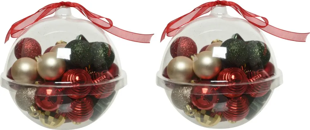 60x stuks kleine kunststof kerstballen rood/donkergroen/champagne 3 cm