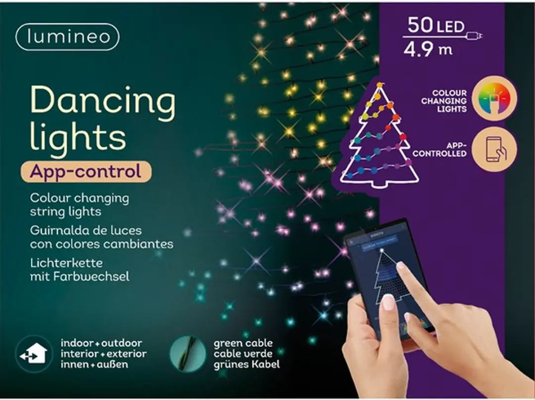 Lumineo kerstverlichting LED app-control 50 lampjes buiten bluetooth.