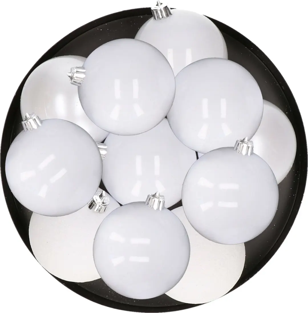 12x Witte kunststof kerstballen 8 cm