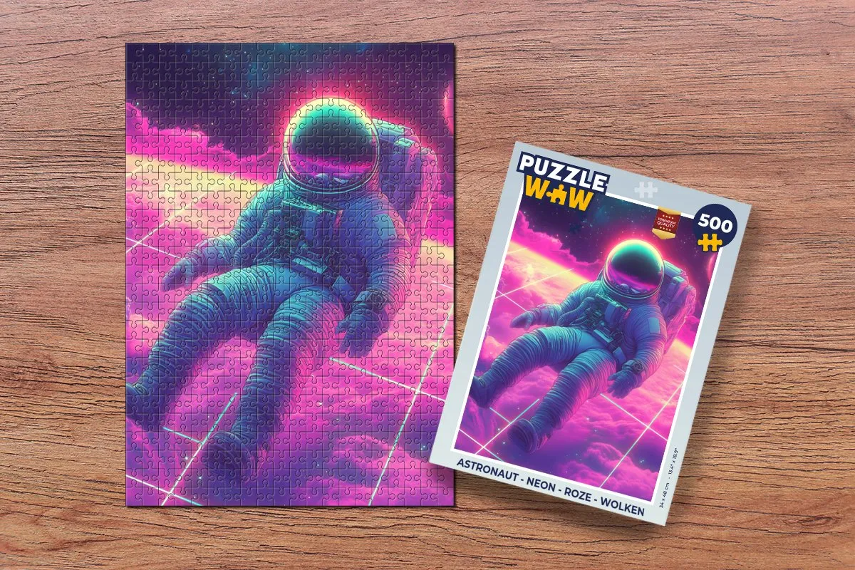 PuzzleWow Astronaut Neon Legpuzzel 500 Stuks - Roze Wolken