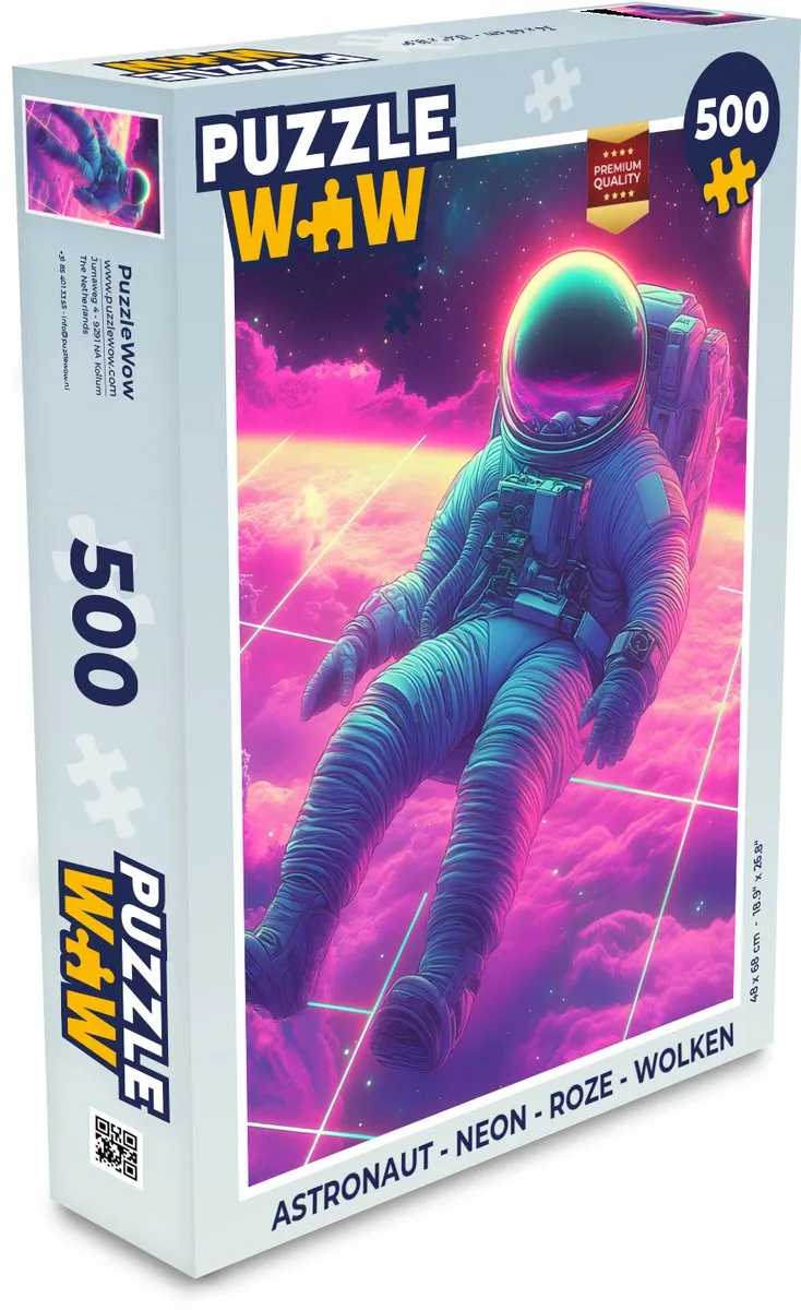 PuzzleWow Astronaut Neon Legpuzzel 500 Stuks - Roze Wolken