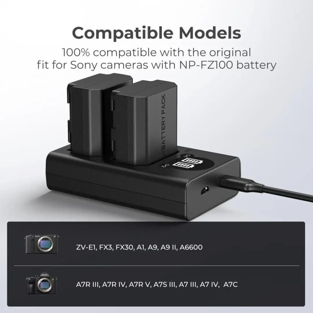 K&F Concept NP-FZ100 Dubbele Batterijlader - Zwart - afbeelding 4 van 6