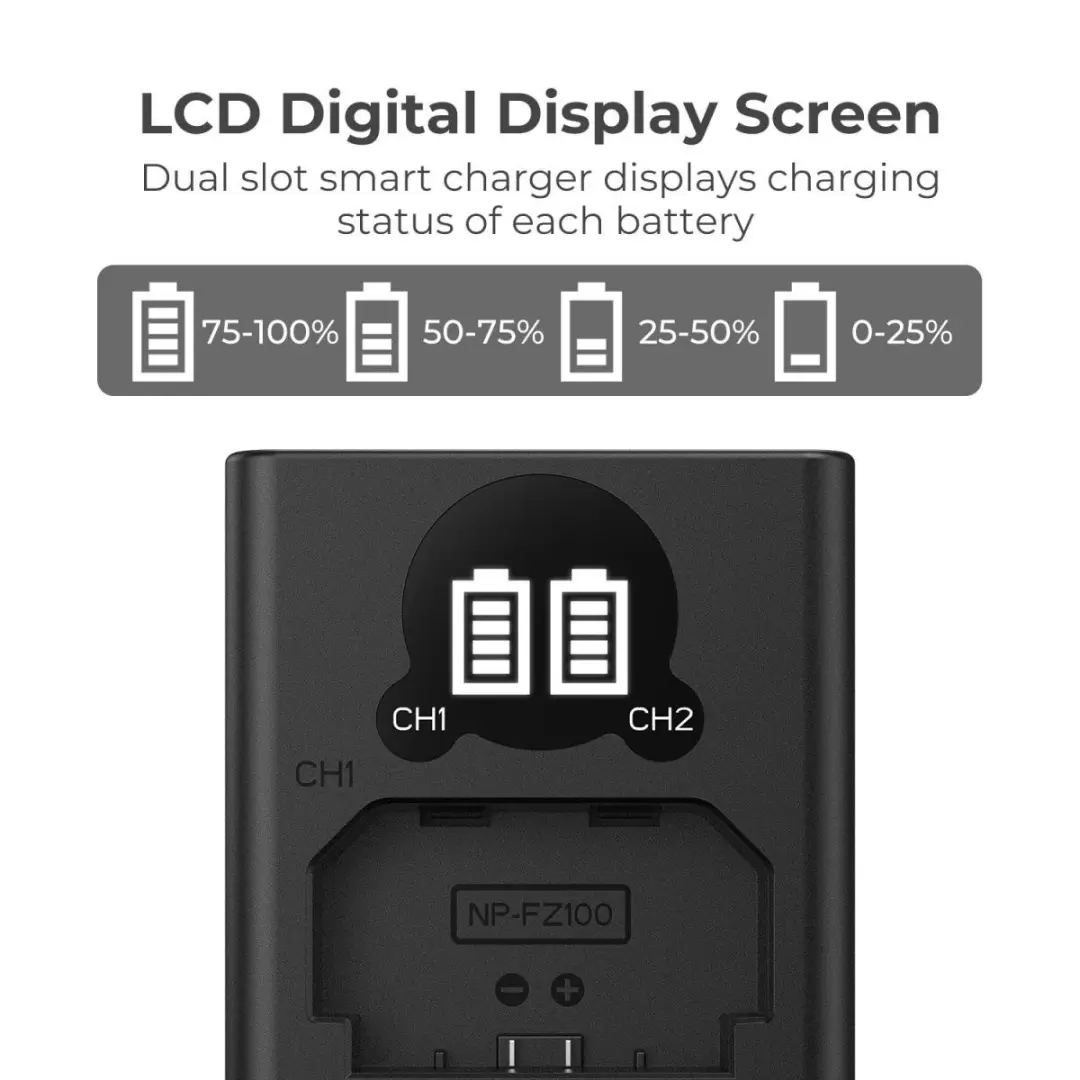 K&F Concept NP-FZ100 Dubbele Batterijlader - Zwart - afbeelding 3 van 6
