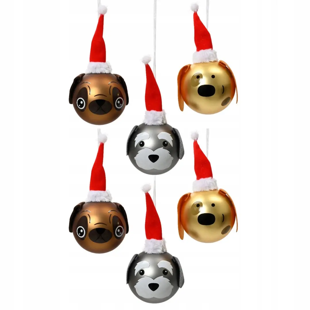 Glazen Kerstballen Hondjes met Muts