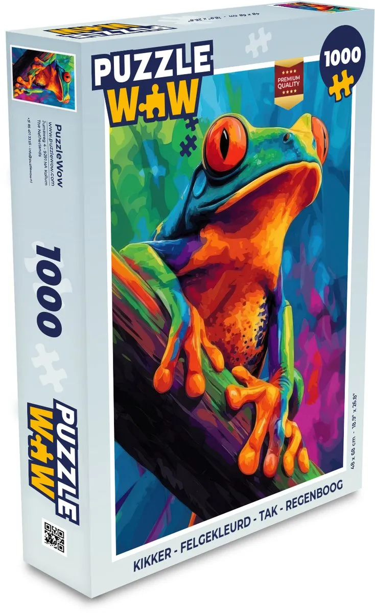 PuzzleWow Kikker Regenboog Legpuzzel 1000 Stuks - Felgekleurd