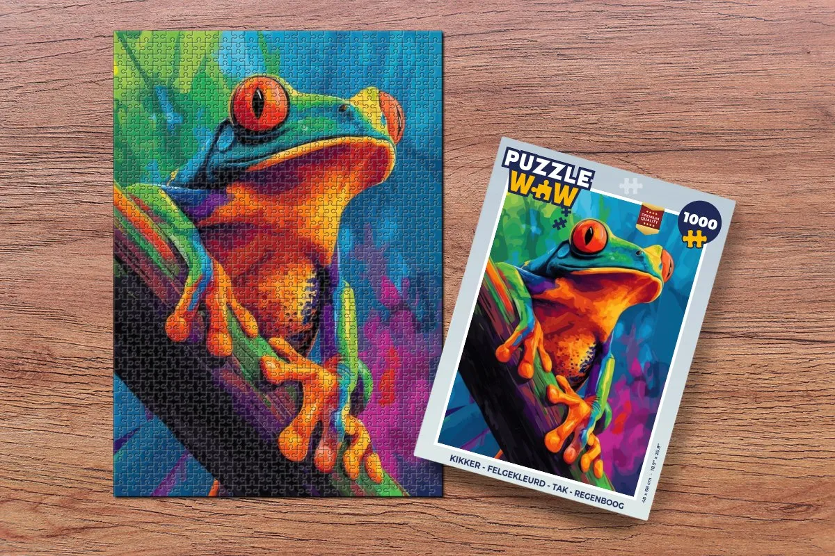 PuzzleWow Kikker Regenboog Legpuzzel 1000 Stuks - Felgekleurd