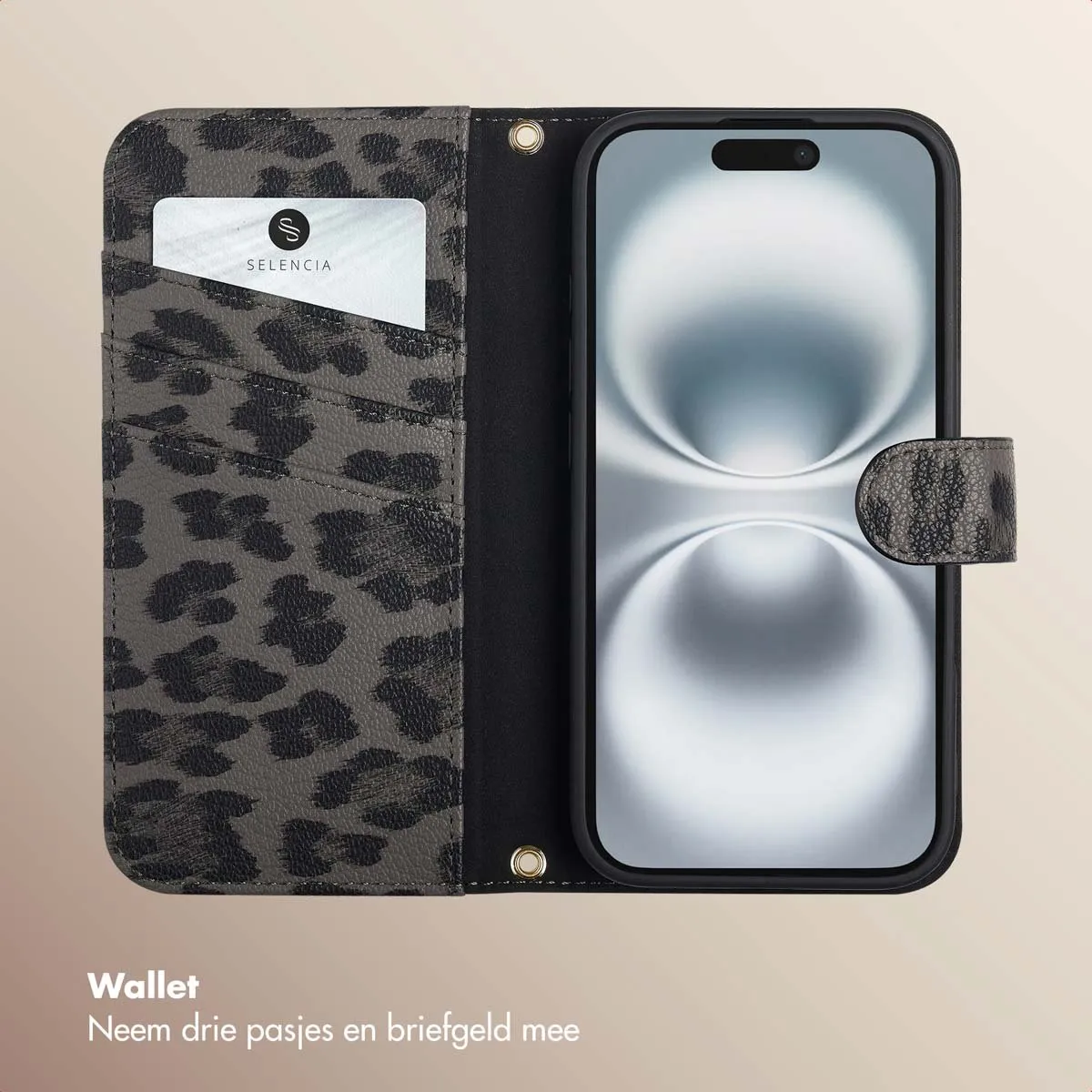 Selencia Hoesje iPhone 16 Sabi Bookcase - Zwart