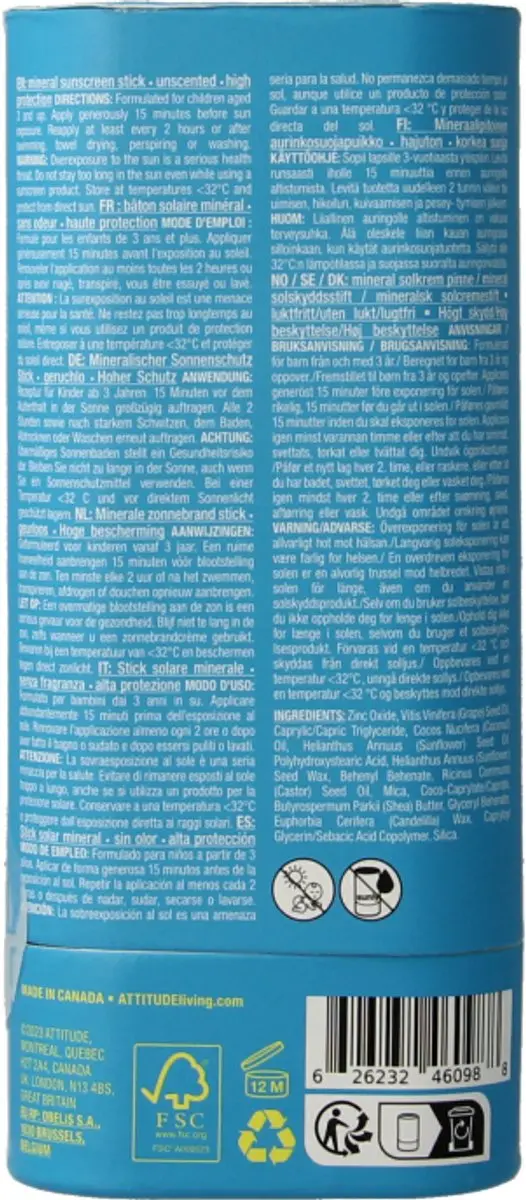 Attitude Sunly Kids Mineral Gezichtsstick SPF 30 60g - afbeelding 2 van 4