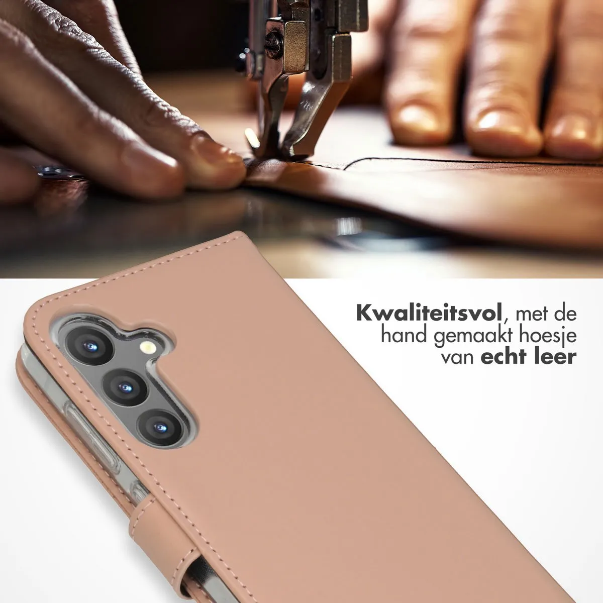 Selencia Hoesje Samsung Galaxy S24 - Echt Lederen Bookcase Lichtroze